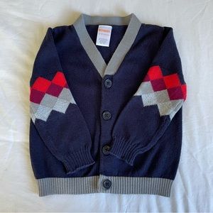 Gymboree Boy’s Navy V Neck Argyle Cardigan • Size 12-18m